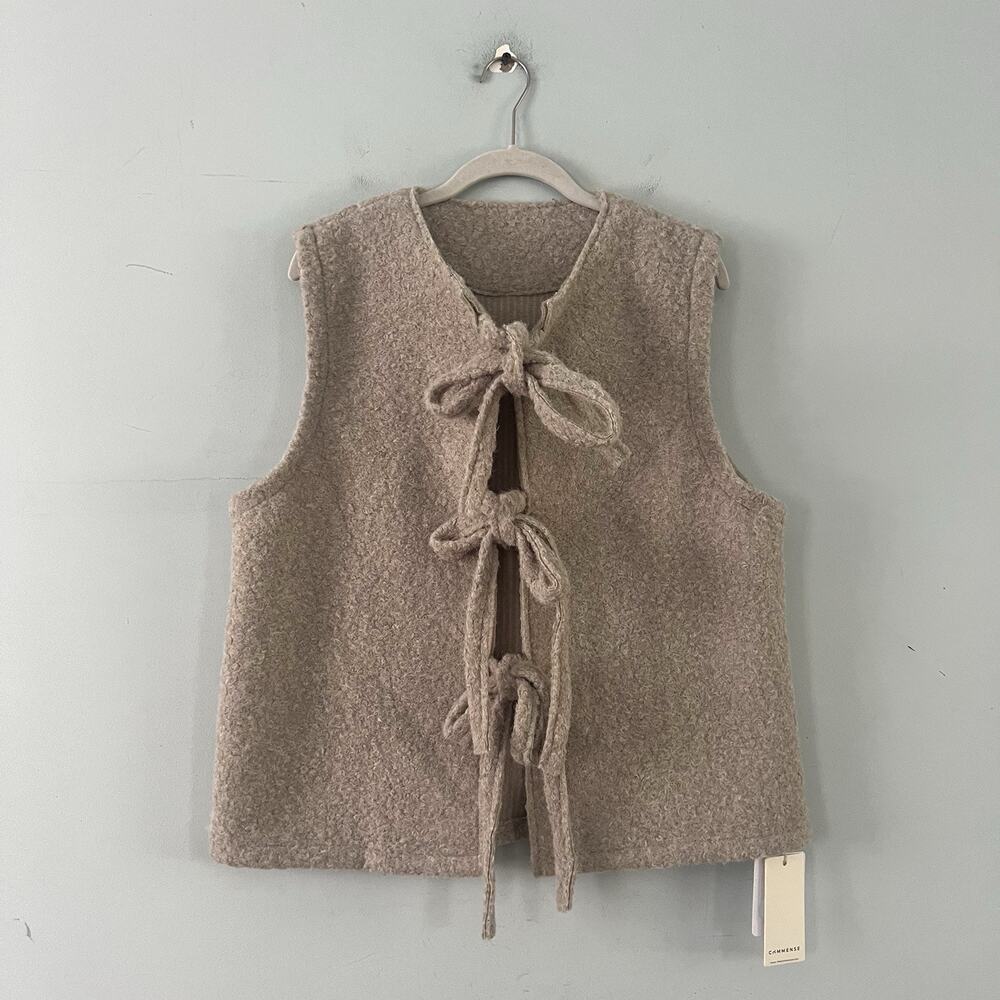 NWT Commense Round Neck Bow Front Light Grey Sleeveless Sweater Vest - Picture 4 of 7
